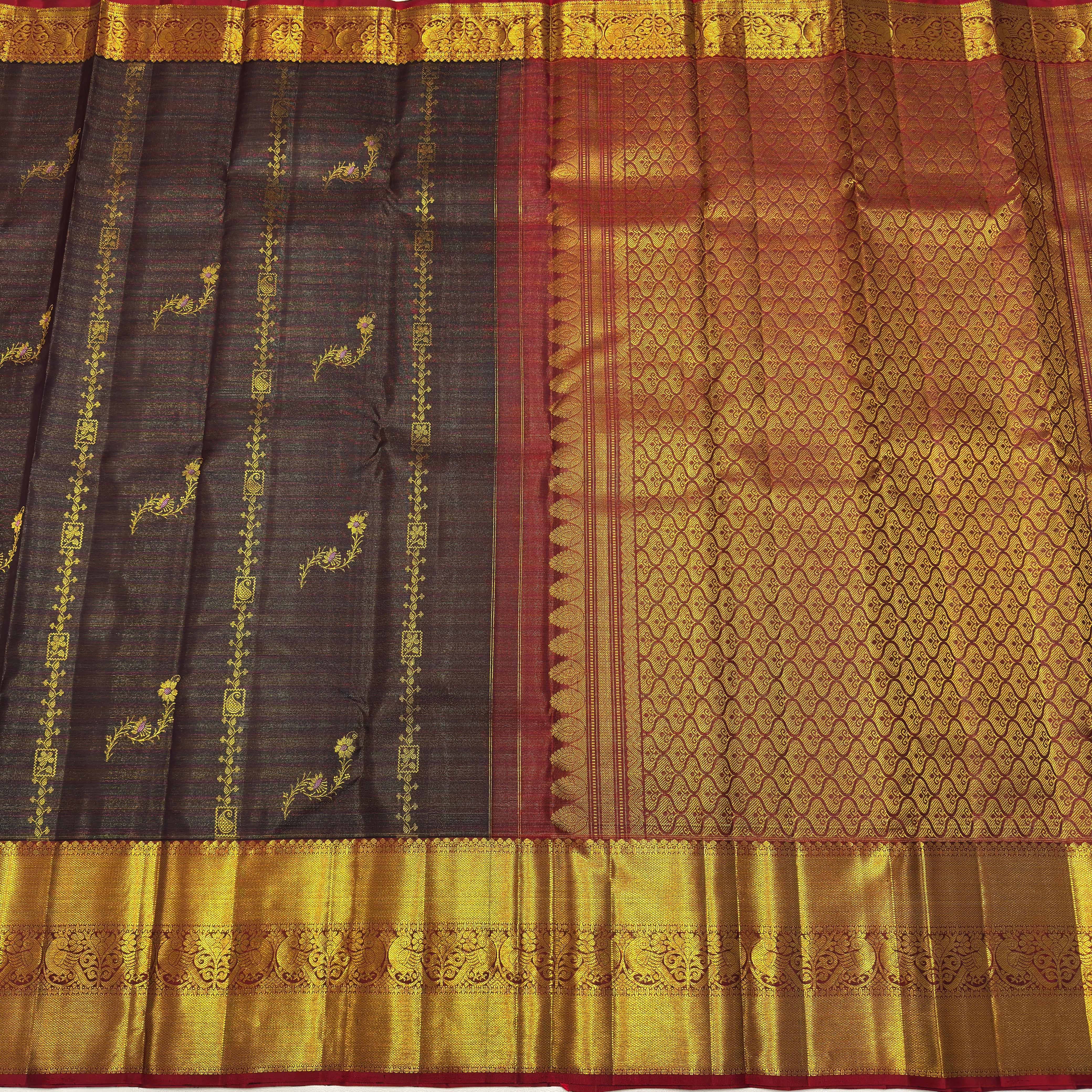 Brown and Magenta Kanchipuram Silk Saree